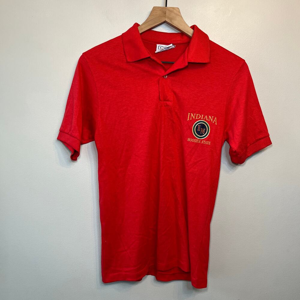 Vintage Hanes Indiana University Hoosier Short Sleeve Polo Shirt Red Size Small